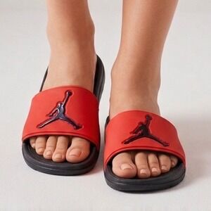 Jordan Play Slides Mens Red Black Athletic Sandals Jumpman Size 8
